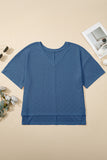 Blue Pointelle Plus Size V Neck Top
