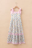 Floral Print Knot Straps Maxi Dress