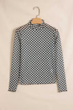 Black Plaid Long Sleeve Mesh Top