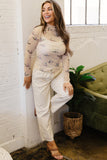 Western Print Mesh High Neck Top