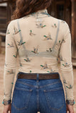Western Print Mesh High Neck Top