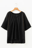Black Pointelle Plus Size V Neck Top