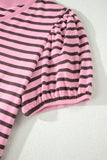 Rose Stripe Puff Sleeve Top