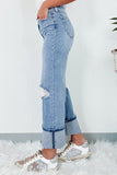 High Rise Asymmetric Ripped Jeans