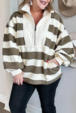 Stripe Plus Size Half Zipped Sweatshirt