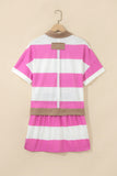 Rose Stripe Colorblock Trim Polo Tee Drawstring Mini Skirt 2pcs Set