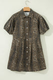 Leopard Print Short Sleeve Denim Mini Dress