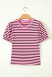 Rose Stripe Puff Sleeve Top