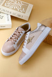 Gold Glitter Star Leather Lace-up Sneakers