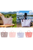 Green Glossy Striped Vinyl Large Tote Bag