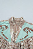 Pony Embroidered Puff Sleeve Blouse -Brown