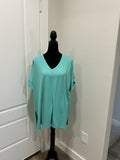 Teal rolled sleeve plus size basic top