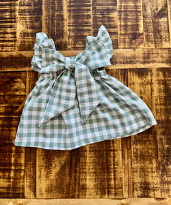 Sage gingham infant dress