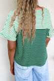 Green Stripe Contrast Print Color Block Detail Relaxed Tee