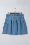 Pleated High Waist Denim Mini Skirt