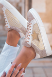 Gold Glitter Star Leather Lace-up Sneakers