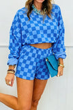 Plaid Checkered Long Sleeve Crop Top Two Piece Set
