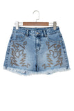 Boot stitch Embroidery Stud Denim Short
