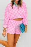 Plaid Checkered Long Sleeve Crop Top Two Piece Set