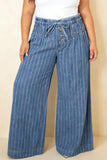 Stripe Plus Size Wide Leg Denim Pants