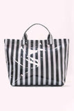 black Glossy Striped Vinyl Large Tote Bag