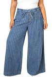 Stripe Plus Size Wide Leg Denim Pants