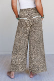 Khaki Leopard Wide Leg Terry Knit Pants