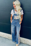 Floral Patchwork Denim Wide Leg Overalls