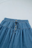 Pleated High Waist Denim Mini Skirt