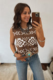 Southwestern Button Square Neck Sweater Vest
