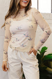 Western Print Mesh High Neck Top