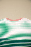 Green Stripe Contrast Print Color Block Detail Relaxed Tee