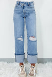 High Rise Asymmetric Ripped Jeans