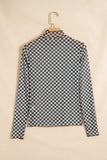 Black Plaid Long Sleeve Mesh Top