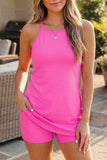 Pink Tunic Tank Dress Athletic Shorts Two Piece Set