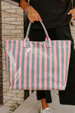 Green Glossy Striped Vinyl Large Tote Bag