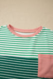 Green Stripe Contrast Print Color Block Detail Relaxed Tee