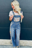 Floral Patchwork Denim Wide Leg Overalls
