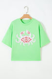 Bright Green Crab Embroidered Patch Loose Round Neck Tee