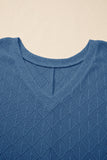Blue Pointelle Plus Size V Neck Top