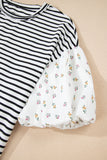 Black Stripe Puff Sleeve Top