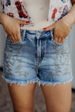 Boot stitch Embroidery Stud Denim Short