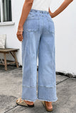Drawstring Raw Hem Wide Leg Denim Pants