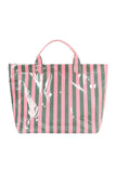Green Glossy Striped Vinyl Large Tote Bag