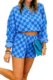 Plaid Checkered Long Sleeve Crop Top Two Piece Set