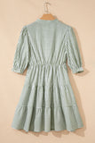 Green Stripe Ruffled Short Sleeve  Dress
