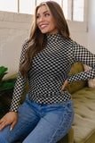 Black Plaid Long Sleeve Mesh Top