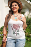 Plus Size Floral Print Square Neck Sweater Vest