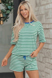 Green Stripe Drop Shoulder Short Set