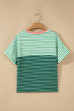 Green Stripe Contrast Print Color Block Detail Relaxed Tee
